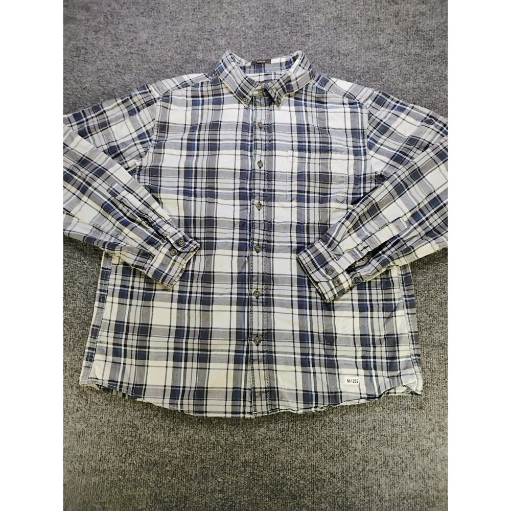 Eddie Bauer Mens Large Classic Fit Plaid Button Up Shirt Blue Gray Long Sleeve